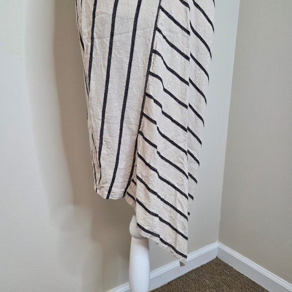 Tahari Striped Asymmetrical Midi Dress Linen Viscose Beige Black Size S - Picture 3 of 7
